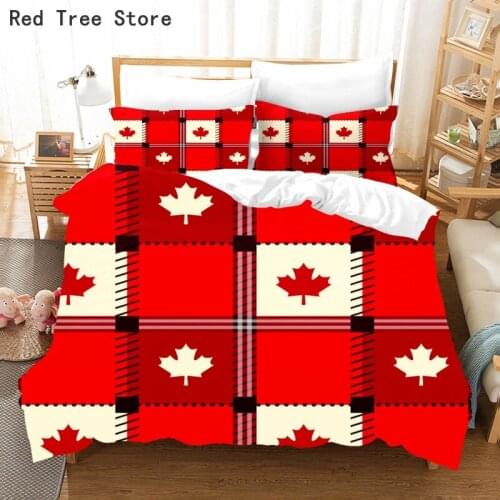 3D Geometry Marble Duve Cover Red Maple Leaves Pattern Bedding Set for Kids Adult Bedspread Bedclothes Twin Full King Queen Size