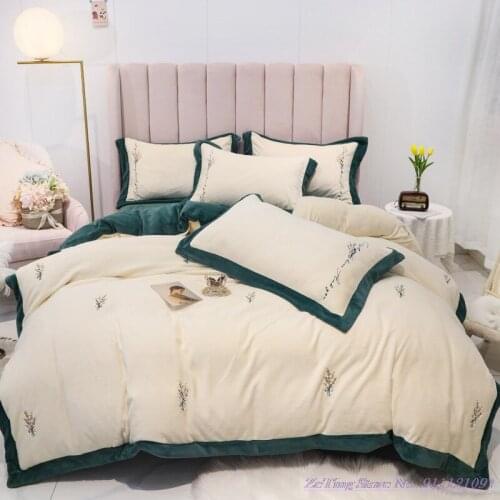 Cool 4pcs 1.8m BeddingSet Milk Velvet Embroidery Winter Thick Double-Sided Quilt Cover Coral Velvet Flannel HomeTextile Bedsheet