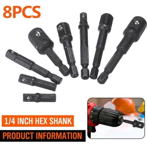 8PCS Drill Chucks Socket Extension Bit Adapter Hex Shank Impact Wrench Driver Socket Adapter 1/4 3/8 1/2 Power Tool Parts