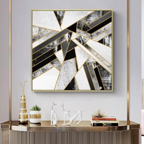 Canvas Decorativas Abstract Art Painting HD Golden Black Geometric Lines Print Picture Home Decor Living Room Poster and Prints