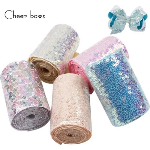 Cheer bow Sequin Shiny Ribbon in Ribbons Solid Candy Color DIY Hair bows Accessories Gifts Packing Wrapping For Crafts 75mm 2 y