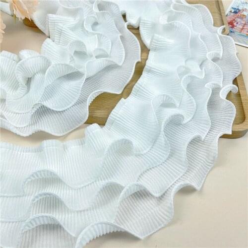 11CM Wide White Stretch Pleated Lace Ribbon Elastic Chiffon Ruffle Trim DIY Collar Sewing Clothing Skirt Doll Dress Material