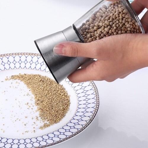 1 Piece New Grinder Black Pepper Grinder Bottle Kitchen 304 Stainless Steel Glass Seasoning Bottle Grinder Bottle
