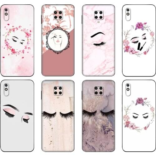 Black tpu Case For Xiaomi Redmi 7A 8 8A 9 9A 9C Case Redmi Note 8T 8 Pro T Note 9 9S 9 Pro Case eyelash Makeup Lip