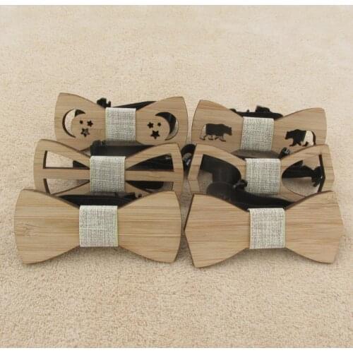 Children Kids Boys Bow Tie Bamboo Wooden Ties For Wedding Pre Party Tied Clip Child Neck Bow Ties