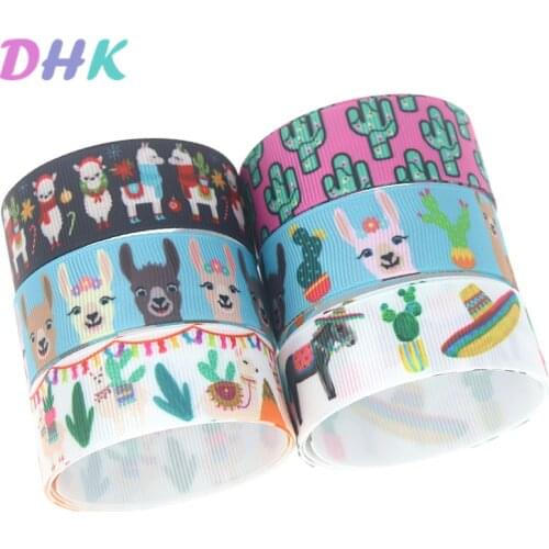 DHK 5yards Llama cactus Printed Grosgrain Ribbon Accessory Hairbow Headwear Decoration DIY Wholesale OEM C1748