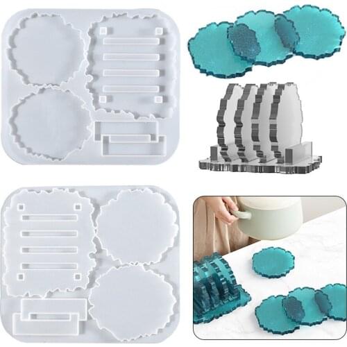 DIY Resin Crafts Mold Creative Practical Coaster Coaster+Coaster-Holder Storage Rack Silicone Mould
