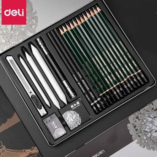 DELI Professional Sketch Pencils Set Sketching Art Set Charcoal Pencils Art Painting Drawing Pencil Professional Art Supplies