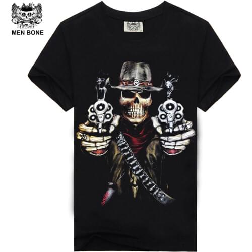 [Men bone] Hot 100% Cotton T-shirt Male Fashion Brand rock punish punk 3D skull Men T Shirt street wear cool Camisa Tees XXXL