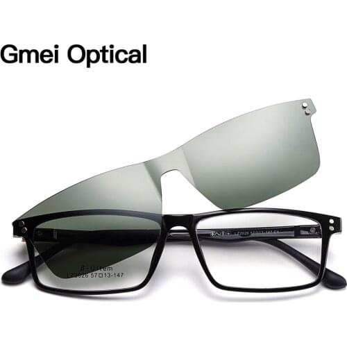 Gmei Optical Fashion Men Square Ultralight Ultem Glasses Frame Polarized Clip on Sunglasses Women Optical Eyewear S2026