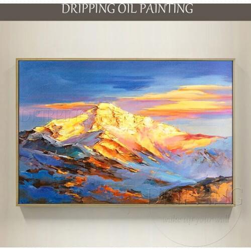 Artist Pure Hand-painted High Quality Abstract Natural Scene Mountains Oil Painting on Canvas Sunset Mountain Hills Oil Painting