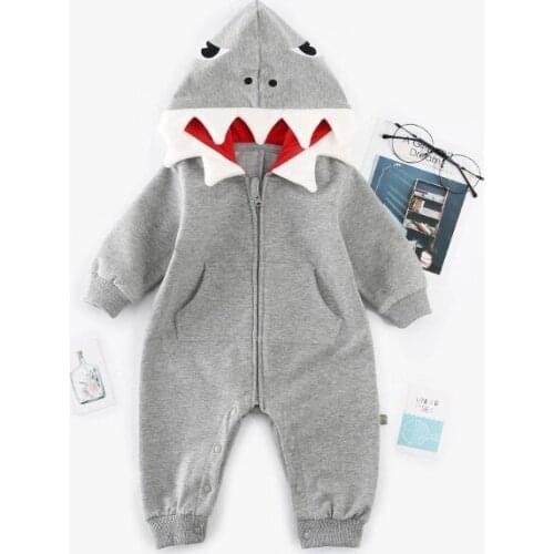 Winter Autumn Baby Rompers Newborn Baby Cotton Jumpsuit Shark Design Hooded Rompers Kids Long Sleeve Outfit Clothing