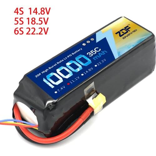 ZDF 4S 5S 6S 14.8V 18.5V 22.2V 10000mAh 35C MAX 70C RC Lipo Battery For RC Helicopter Airplane Drone racing 1:5 1:8 car