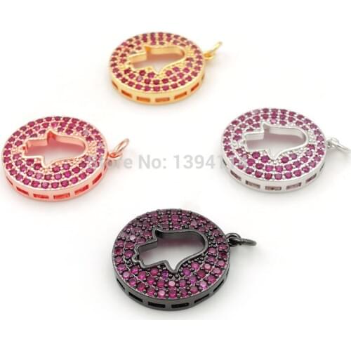 22*20*4mm Micro Pave CZ Round Of Hollow Hamsa Hand Charms Fit For Making DIY Necklaces Jewelry
