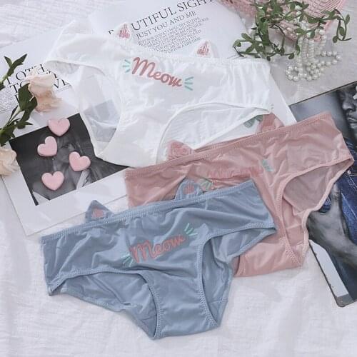 Sweet Cute Underwear Young Women Girls Kawaii Lingerie Seamless Cat Thong Panties Briefs Female Panty with Letters Lolita Style