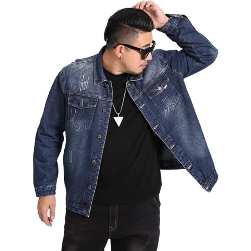Men Denim Jacket Motorcycle Ripped Distressed Male Blue Jeans Coats Man Plus Size Black 5XL 6XL 7XL Spring Autumn Cowboy Clothes