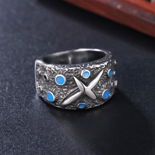 Men Hop hop Rider Motorcycle Style Unisex 316L Stainless Steel Cool Ride Cross Blue Stone Classic Biker Ring Male