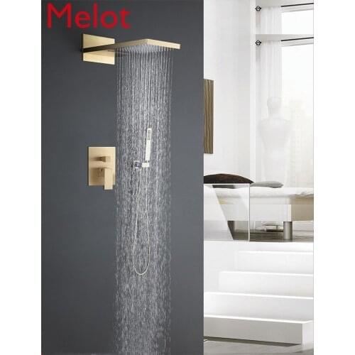 Wall-Mounted Shower Black Copper Constant Temperature Golden Concealed Shower Head Set Waterfall Water Supercharged