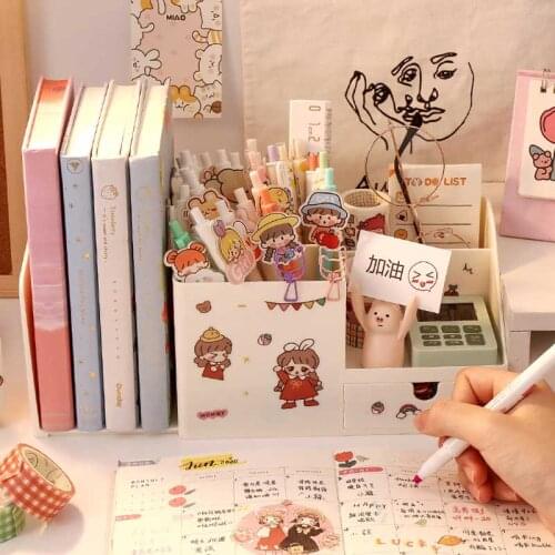 W&G 2 in 1 Multifunctional Desktop Organizer Box Pen Holder Bookends Book Holder Stand Kawaii Stationery Ins Cute Storage Box