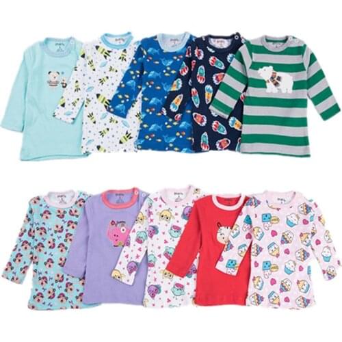 New Arrival 5 Pieces Long Sleeve Toddler Girls T Shirt Spring Baby Boys Clothes Infants Cotton Cartoon Tops Tees A0027