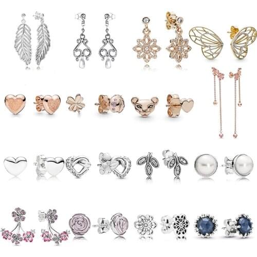 New Fashion Butterfly Wings Rose Gold Jewelry Leaves Pink Flowers Wild Ladybug Blue Crystal Pearl Earrings Original