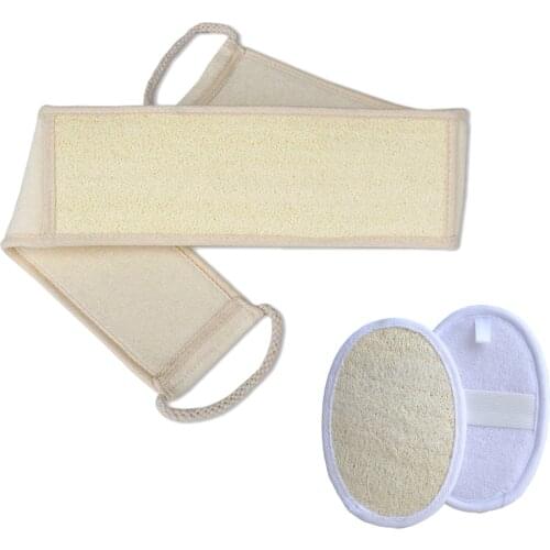 Natural Loofah Exfoliating Back Scrubber Strap with 2pcs Sponge Pads for Men Women Body Bath Shower Supplies