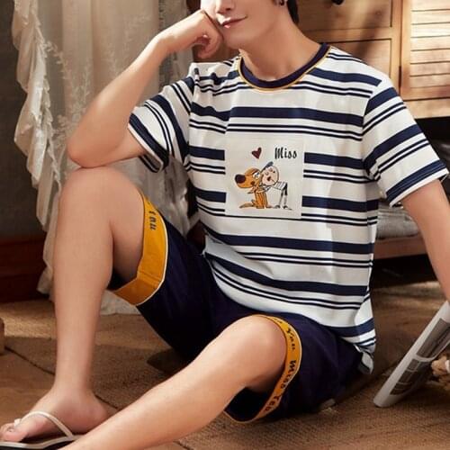 Men Summer Cotton Short-sleeved Shorts Pajamas Set Thin Section Home Suit Multi Styles Plus Sizes 3XL Mens Sleepwear Pajamas