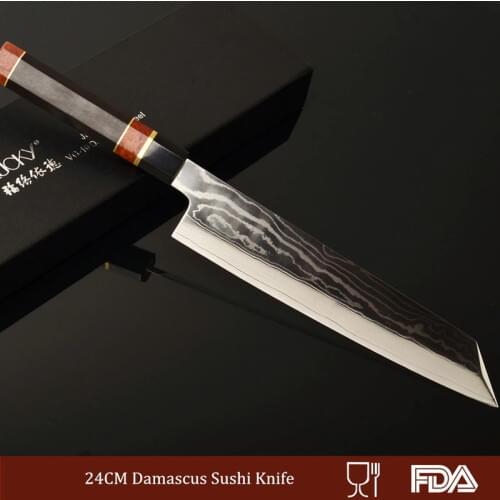 24cm Professional Kiritsuke Kitchen Knife Japanese VG10 Damascus Steel Chef Knife Sushi/Sashimi Cutting Fish Ebony Handle 2.1.G