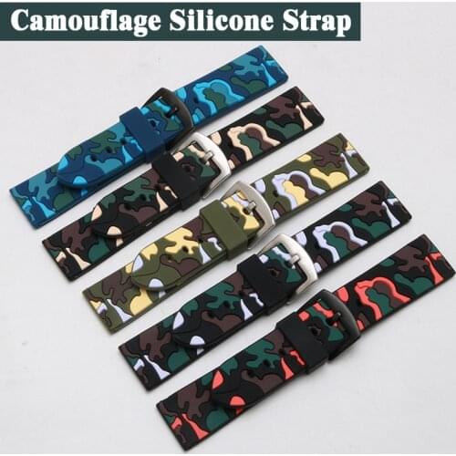 Watch Accessories Watch Strap Soft Natural Silicone Rubber Camouflage Sports Watch Band Best For DW FIYTA CK Tissot Casio Seiko