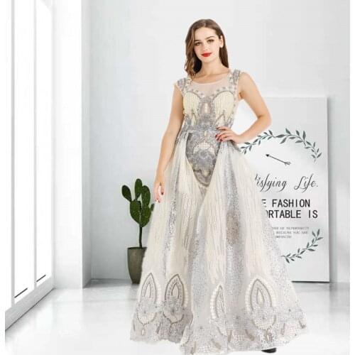 Dubai OFF-White Luxury Long Elegant Evening Dresses 2021 Crystal Mermaid Evening Gowns For Women Party HO1038