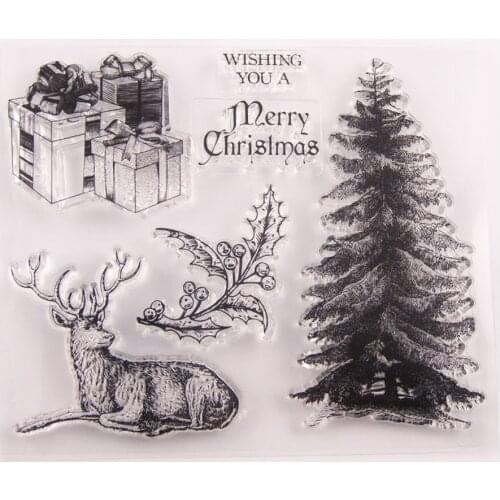 Christmas Tree Deer Gift Clear Silicone Stamp / Seal for DIY Scrapbooking / Album Decorative Clear Stamp Sheets