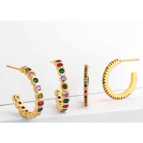 Rainbow cubic zirconia Hoop Earrings women colorful gold filled classic gorgeous european fashion charming jewelry ers-q21