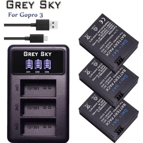 3Pcs 1600mAh Hero 3 Gopro Hero3 Battery Replacement + LED Dual USB Charger for GoPro Go pro Hero 3 3+ Cameras