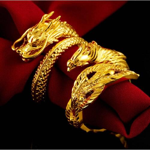 Gold Dragon Phoenix Couples Wedding Rings Adjustable Jewelry Wholesale
