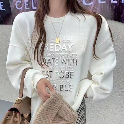 Autumn 2021 Hoodies Loose Oversized Hoodie Korean Fashion O-Neck 3D Letter Sweatshirt Cotton Female Coat Winter Long Sleeve Top