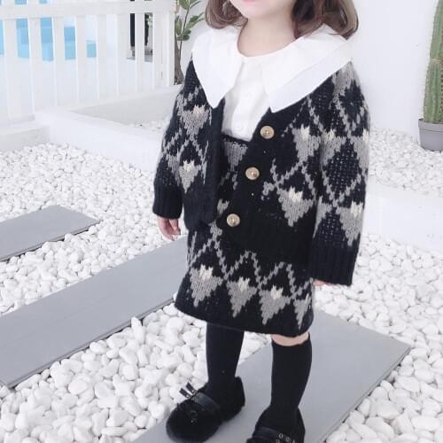 2019 baby spring autumn clothes for baby girl clothing set boutique long sleeve plaid sweater cardigan + half skirt suit