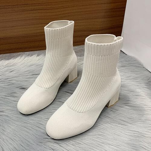 Pointed Toe Square heel High heels Booties single boots women 2019 autumn Winter shoes woman Mixed Colors Fashion boots female