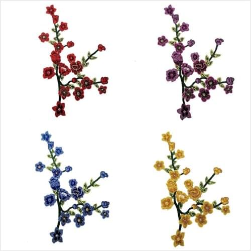 1pcs Embroidered Plum Blossom Flower Applique Clothing Embroidery Patch Cherry Sequins Fabric Sticker Sew on Patch Craft