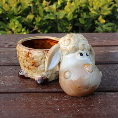 Funny Porcelain Little Sheep Figurine Flower Pot Decorative Ceramics lamb Hydroponics Planter Ornament Art and Craft Accessories
