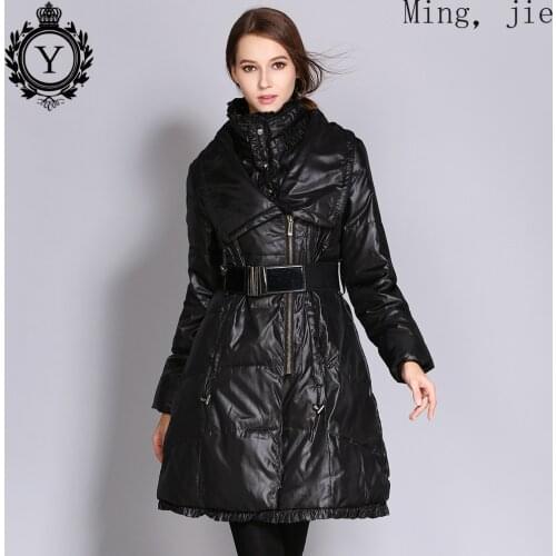 Womens European and American Solid Color Mid-length Down Padded Jacket Warm Cotton Jacket with Bubble Luxury Designer Design