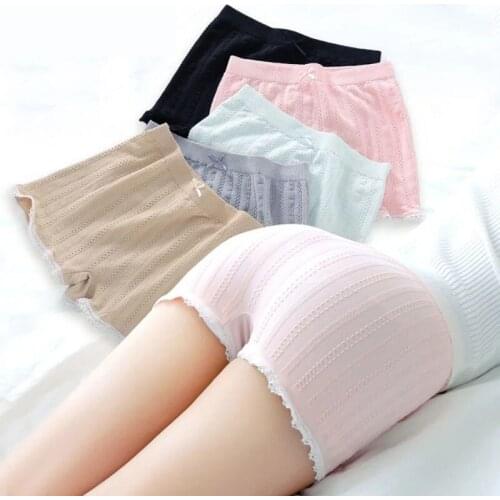 Ladies Boyshort Pure Color Cotton Panties Underwear Women Mid Size Daily Panties Briefs Mid-Waisted Breathable Lace Panties
