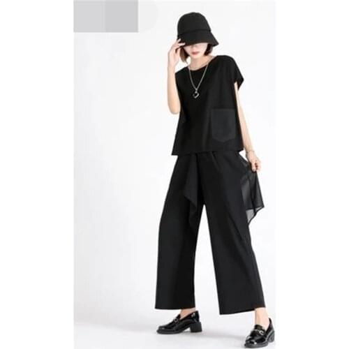 Original design wide leg trousers women summer thin style loose casual trousers chiffon irregular straight leg pants skirt