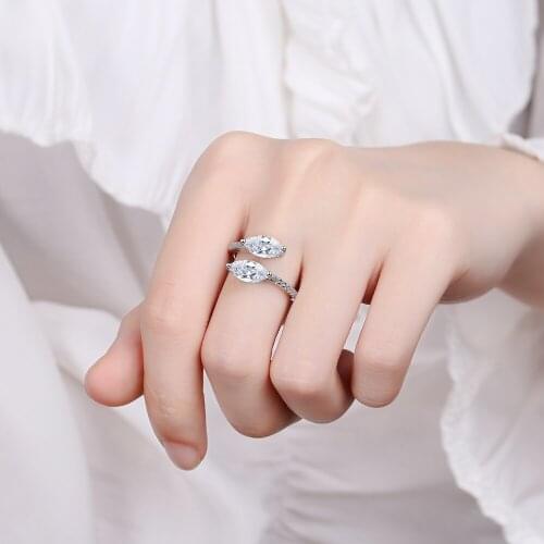 YH-ZL Simple Fashion 925 Silver Cute Elegant Leaf Crystal Adjustable Ring Fine Jewelry Ring For Women Party Accessories