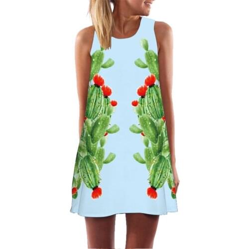 New fashion womens casual vest dress cactus flower 3D full print dress womens summer casual Bohemian style vest dress