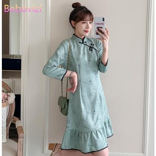 Plus Size M-4XL 2021 New Year Green Loose Fashion Modern Trend Cheongsam Dress for Women Qipao Traditional Chinese Clothes CNY