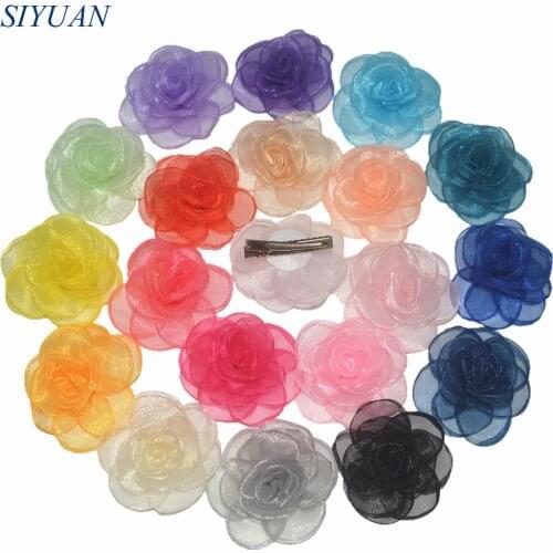 40pcs/lot DIY Boutique 3D Singed Layered Silk Gauze Flower WITH CLIP Beautiful Headwear Accessories for Girl Kids H0285