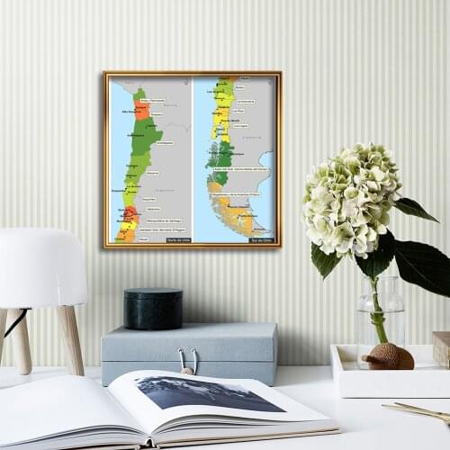 60*60cm The Chile Map In Spanish Canvas Painting Wall Art Poster Classroom Home Decor Children School SuppliesTravel Gift
