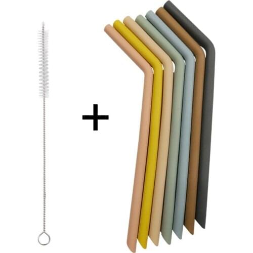 7pcs Silicone Straws Juice Milk Tea Drinks Cocktails Straight Tube Folded Tube Recycling Glass Straw Bar Accessories Reusable