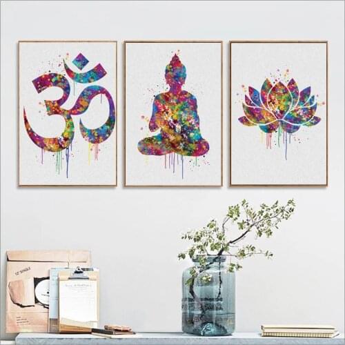 Abstract Buddha Ohm Lotus Flower Symbol Canvas Painting Posters Prints Buddhism Wall Art Pictures for Living Room Home Decor