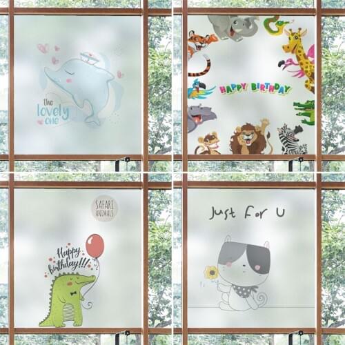 Bathroom anti-glare frosted film glass door self-adhesive peep-proof transparent opaque window cartoon glass sticker
